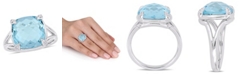 Macy's Blue Topaz (9 ct.t.w.) and  White Topaz (1/20 ct.t.w.) Split Shank Cocktail Ring in Sterling Silver